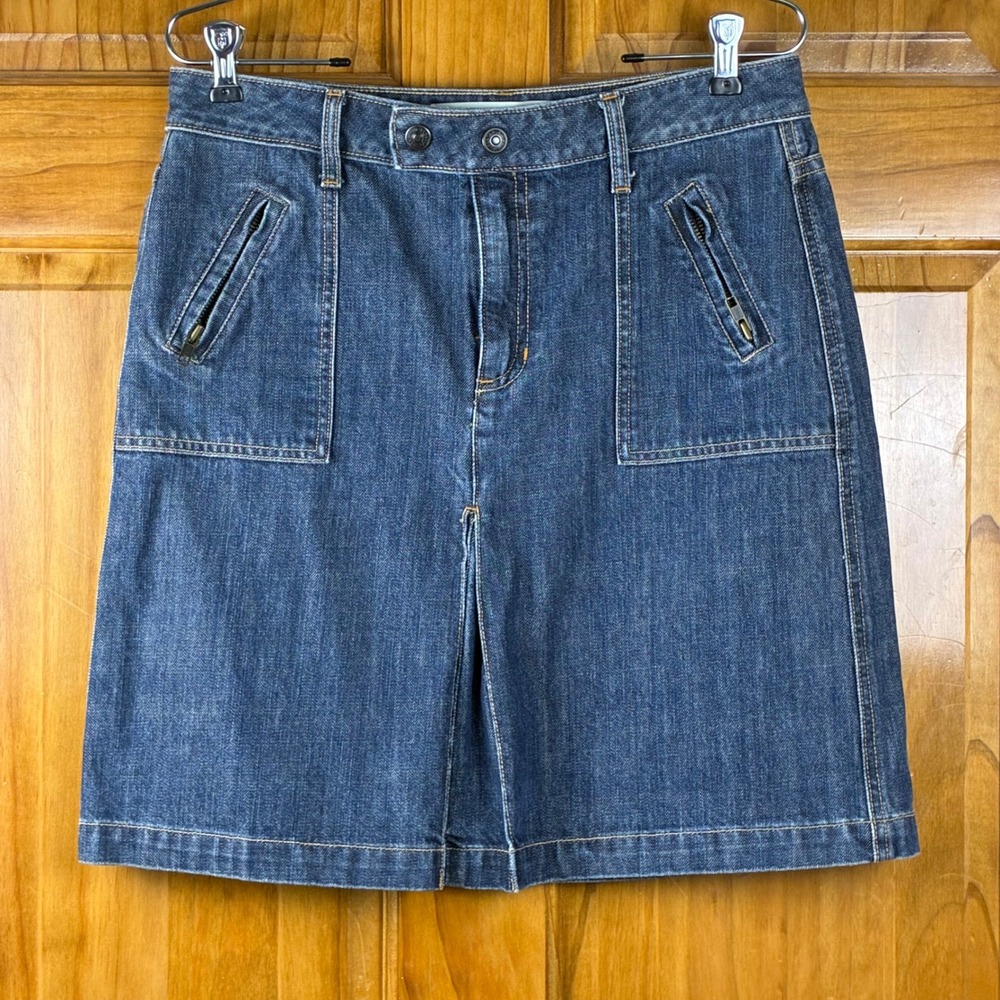 Gap Jeans Womens Blue Denim Mini Skirt Utility Zip Pocket A-Line Size 8